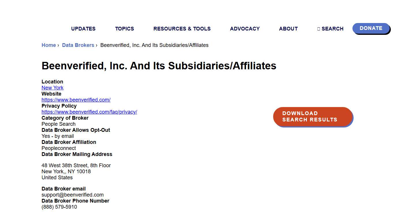 Beenverified, Inc. And Its Subsidiaries/Affiliates | Privacy Rights Clearinghouse